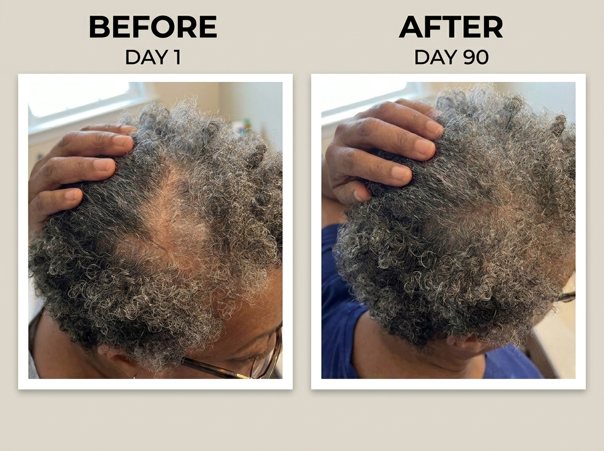 Before day 1 and after day 90 crown comparison showing visible regrowth