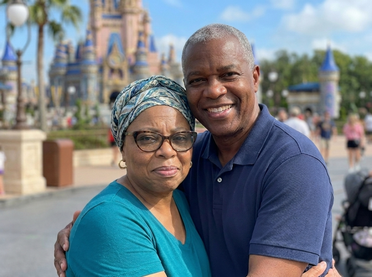 Couple smiling together at Disney